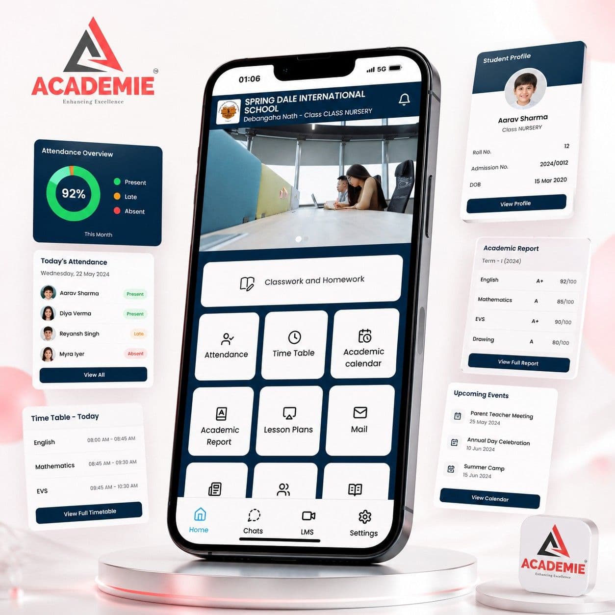 Academie school management native app interface