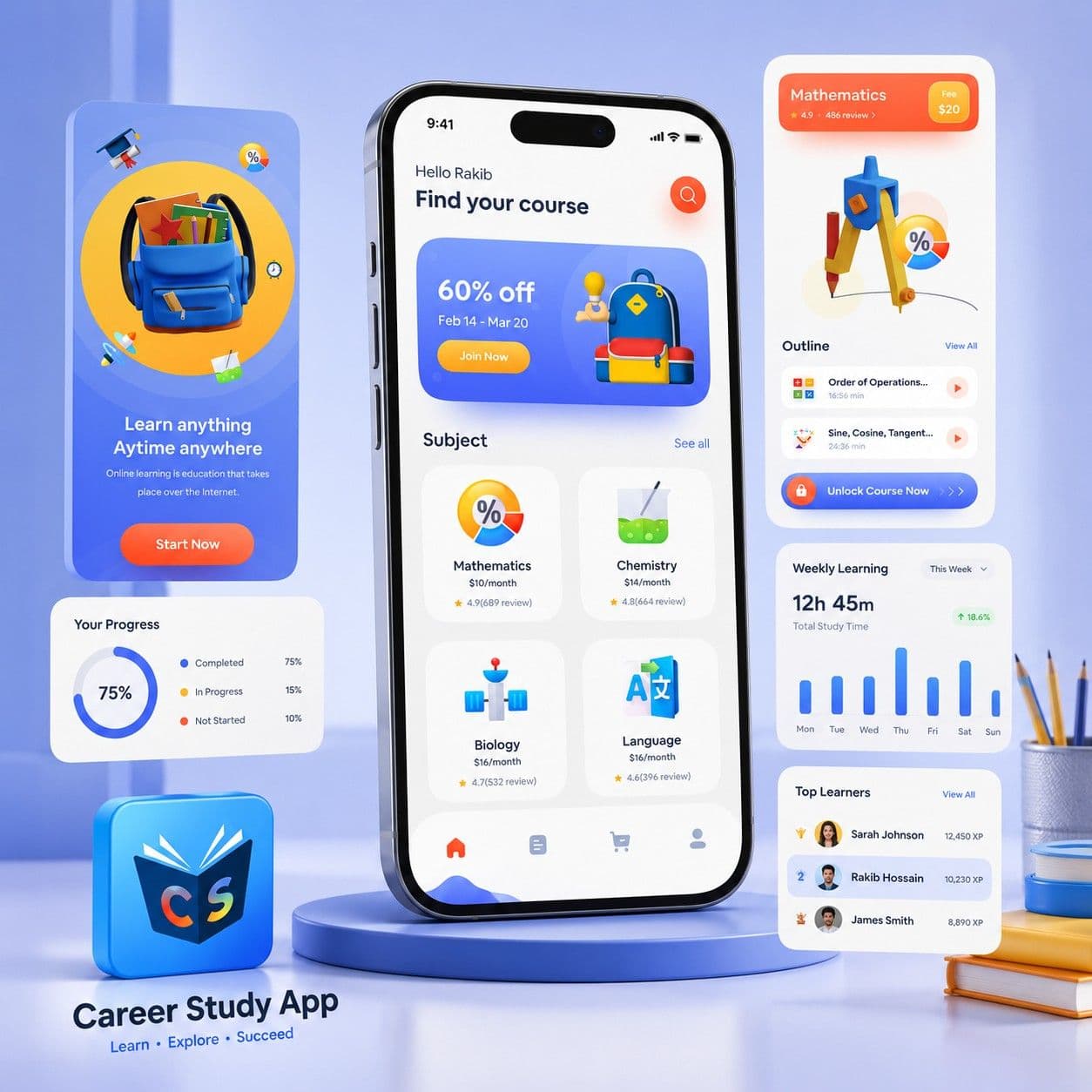 Career Study mobile app course and analytics dashboard
