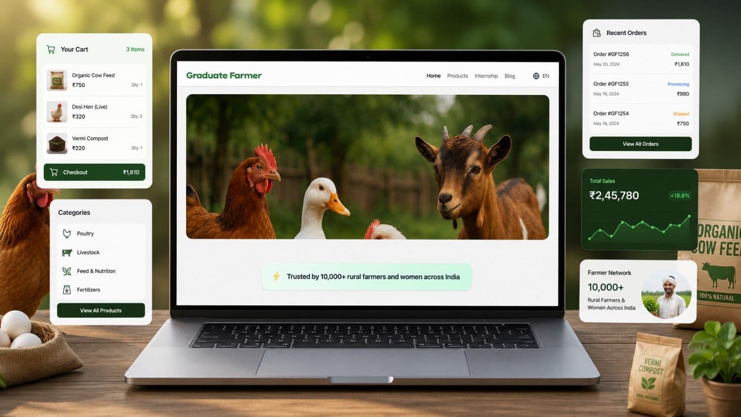 Graduate Farmer e-commerce storefront with admin panel