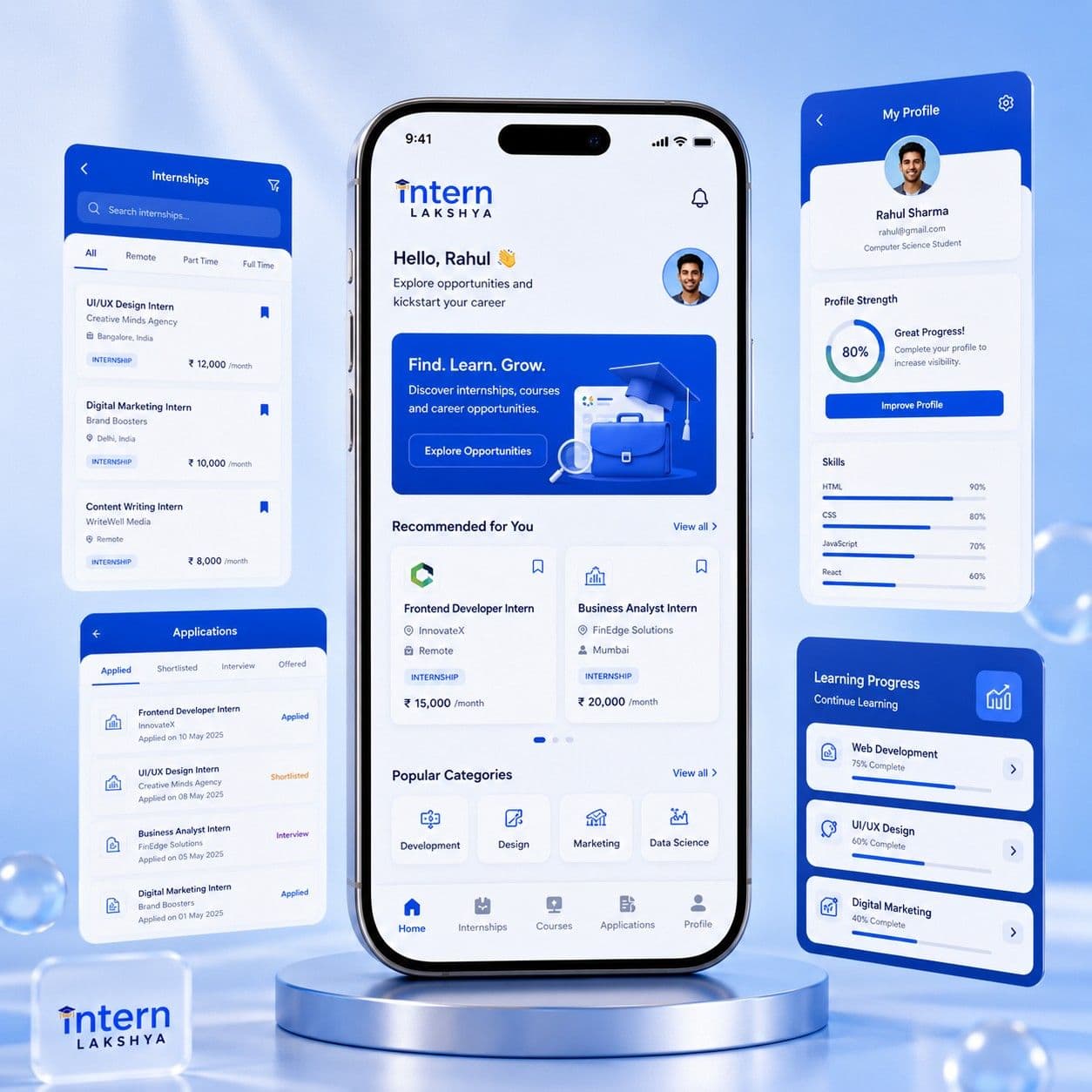 Intern Lakshya mobile app connecting students with internships