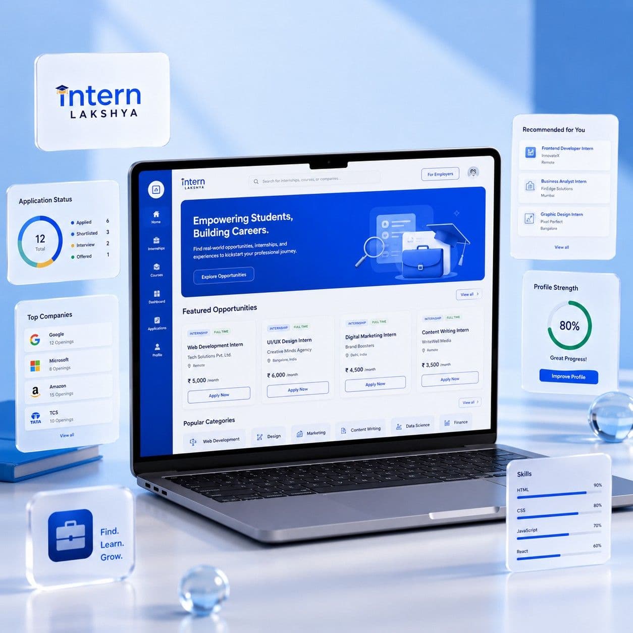 Intern Lakshya internship listing platform interface