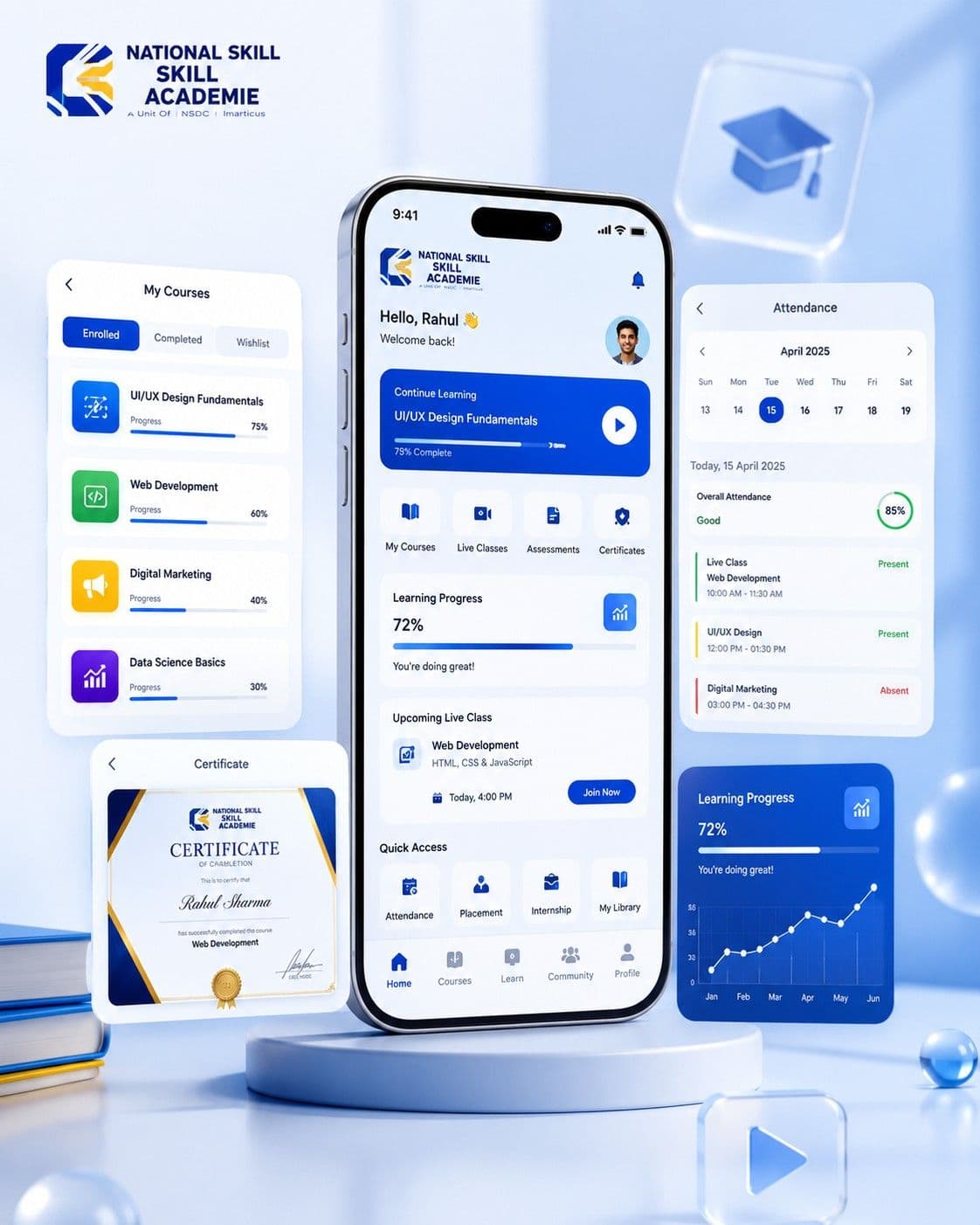 National Skill Academie mobile app screen on smartphone