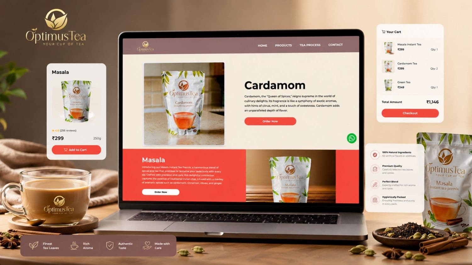 Optimus Tea e-commerce website with checkout flow
