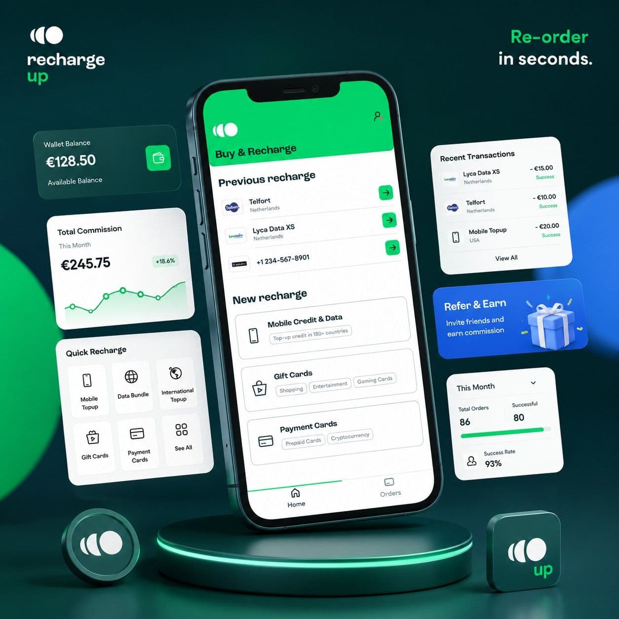 Recharge Up mobile app for recharge services and commission tracking