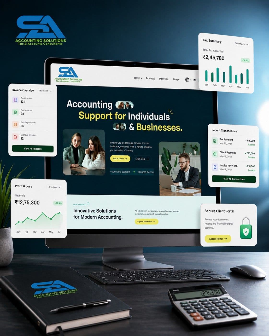 SA Accounting website with secure client access and tax tools